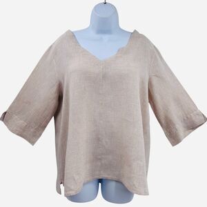 Andrea Jovine 100% Linen Women Size Beige Top Sz. L Minimalist